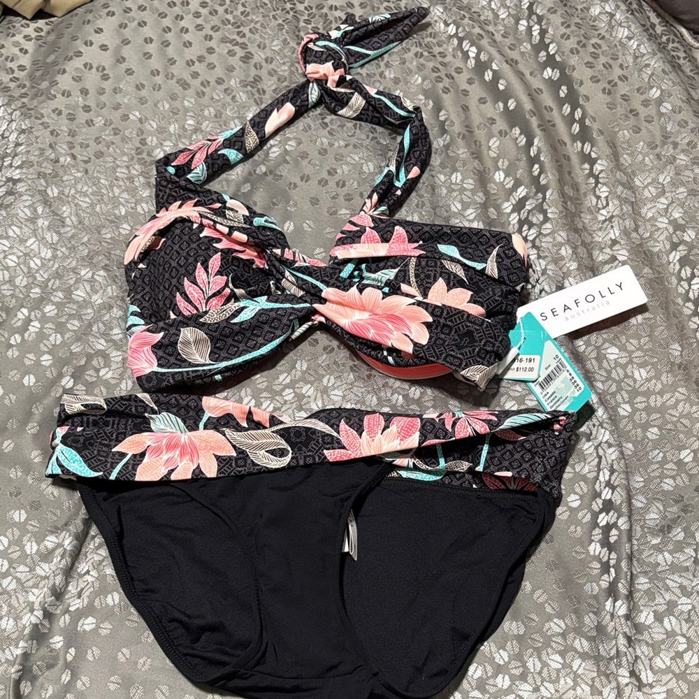 Seafolly Black and Pink Floral Bikini